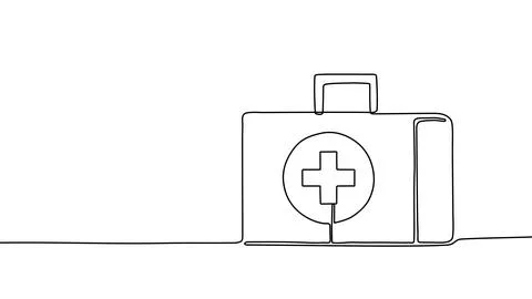 Continuous one line first aid kit emergency medical pharmacy health. First イラスト素材