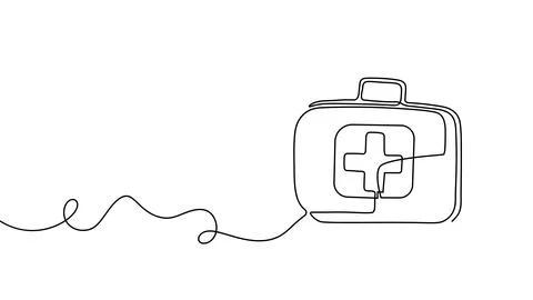 Continuous one line first aid kit emergency medical pharmacy health. First イラスト素材