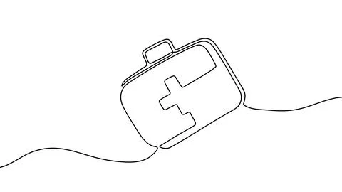 Continuous one line first aid kit emergency medical pharmacy health. First イラスト素材