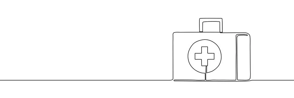 Continuous one line first aid kit emergency medical pharmacy health. First イラスト素材
