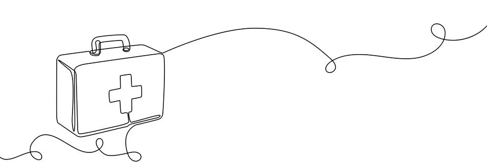 Continuous one line first aid kit emergency medical pharmacy health. First イラスト素材