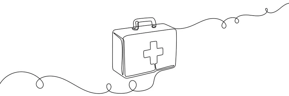 Continuous one line first aid kit emergency medical pharmacy health. First イラスト素材
