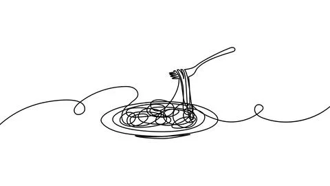 Continuous one line food spaghetti pasta drawing noodle ramen bowl. Spaghetti Stock Illustration