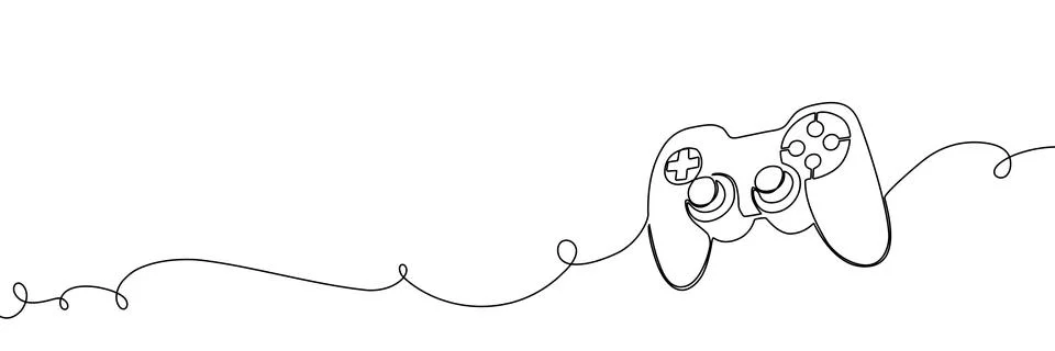 Continuous one line game joystick video gamer illustration play vector Illustrazione stock