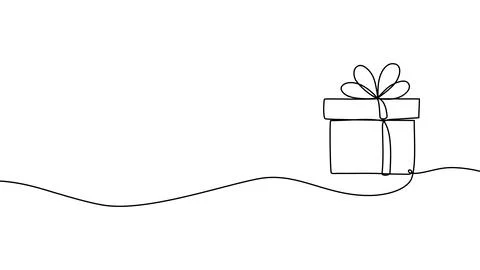 Continuous one line gift design box vector illustration art drawing ribbon Stock Illustration