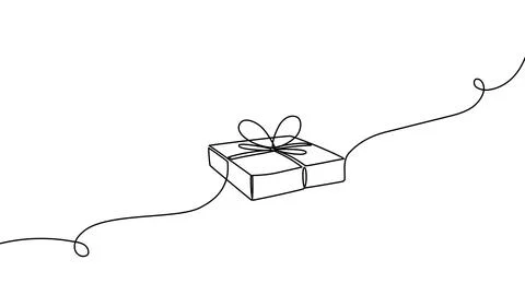 Continuous one line gift design box vector illustration art drawing ribbon Stock Illustration