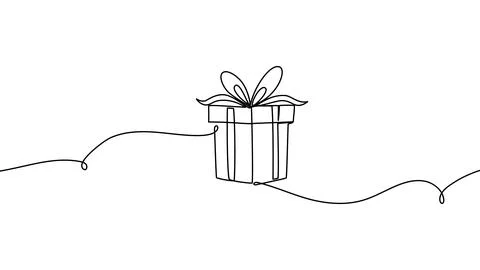 Continuous one line gift design box vector illustration art drawing ribbon Stock Illustration