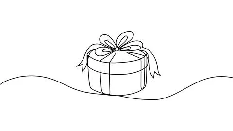 Continuous one line gift design box vector illustration art drawing ribbon Stock Illustration
