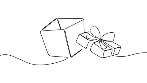 Continuous one line gift design box vector illustration art drawing ribbon Stock Illustration