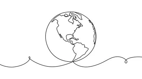 Continuous one line globe earth art world sustainable education outline. Earth Stock Illustration