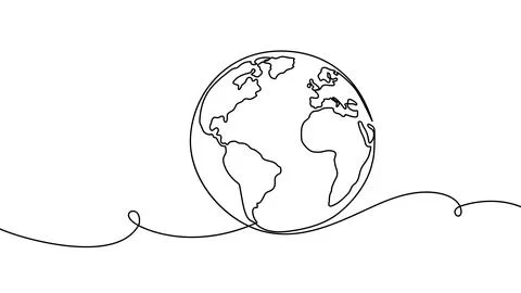 Continuous one line globe earth art world sustainable education outline. Earth Stock Illustration