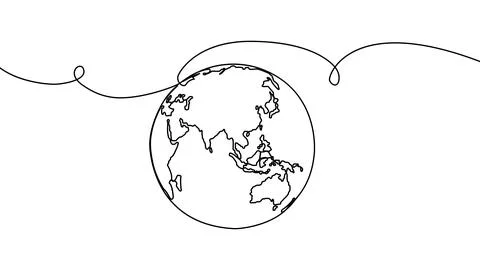 Continuous one line globe earth art world sustainable education outline. Earth Stock Illustration