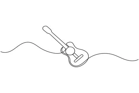 Continuous one line guitar drawing vector simple outline musical instrument.. Stock Illustration