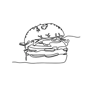 Continuous one line of hamburger in silhouette on a white background. Linear Stock Illustration