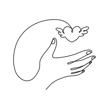 Continuous one line hand heart care health love art support volunteer. Hand 스톡 일러스트