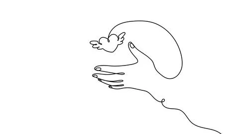 Continuous one line hand heart care health love art support volunteer. Hand 스톡 일러스트