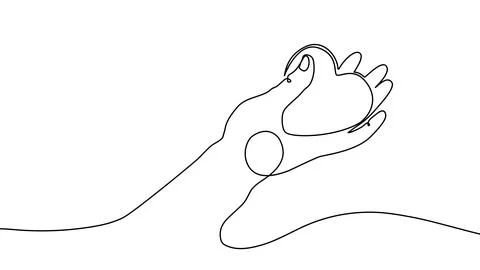 Continuous one line hand heart care health love art support volunteer. Hand Stock Illustration