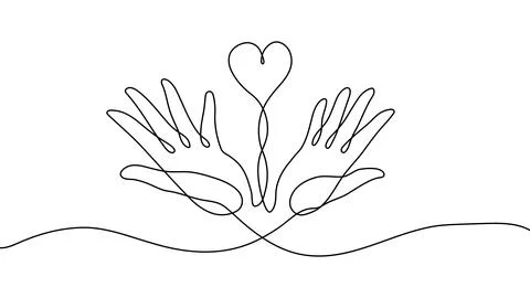 Continuous one line hand heart care health love art support volunteer. Hand Illustrazione stock