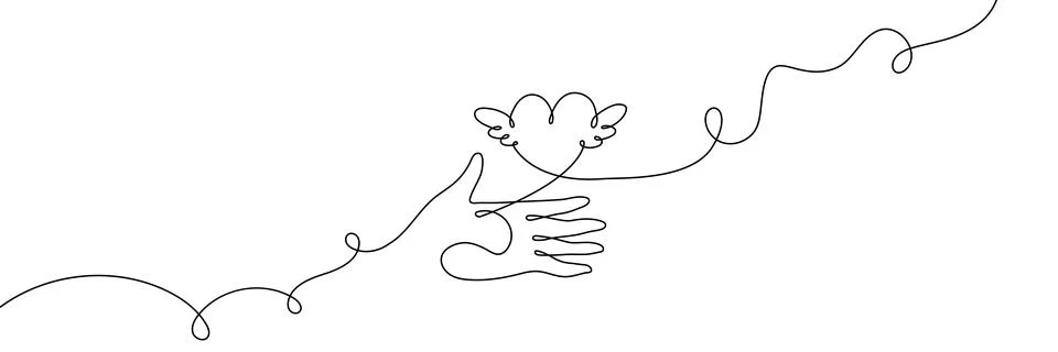 Continuous one line hand heart care health love art support volunteer. Hand Stock Illustration