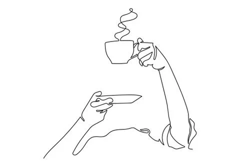 Continuous one line hand holding A cup of coffee. Illustration