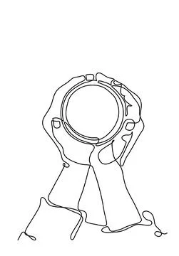 Continuous one line hand holding A cup of coffee. Stock Illustration