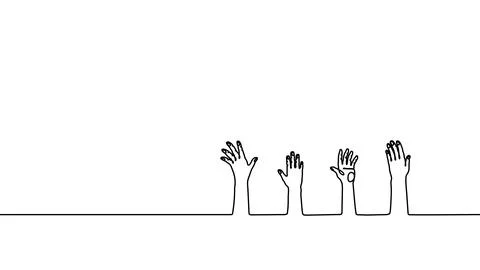 Continuous one line hand volunteer draw doodle up group drawing. Arm hand up Stock Illustration