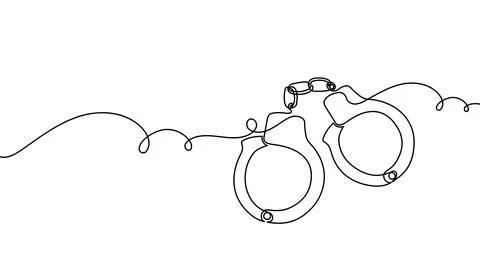 Continuous one line handcuff handcuffs crime criminal drawing police single Stock Illustration