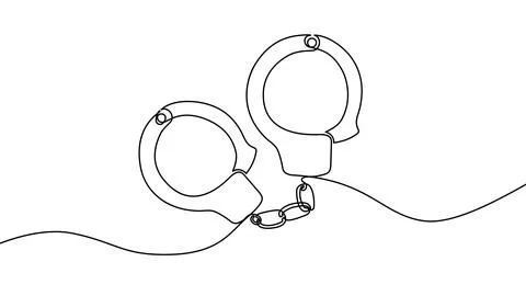Continuous one line handcuff handcuffs crime criminal drawing police single Stock-Illustration