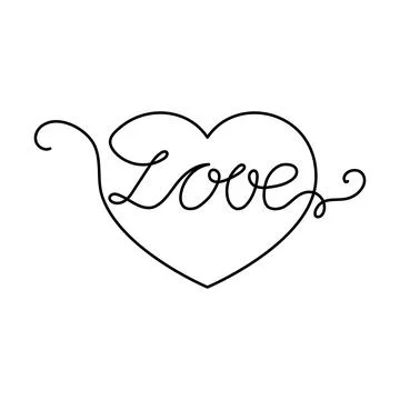 Continuous One Line heart and script cursive text love. Vector illustration f 스톡 일러스트