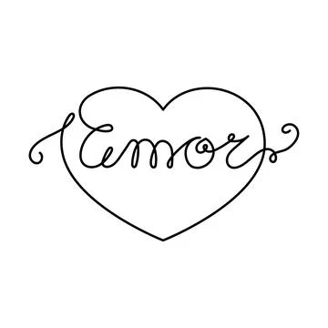 Continuous One Line heart and script cursive text amor (love in Spanish). Vec イラスト素材