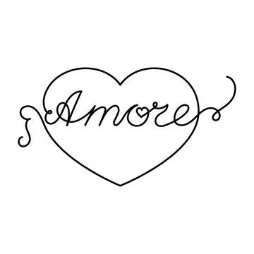 Continuous One Line heart and script cursive text amore (love in Italian). Ve Illustrazione stock