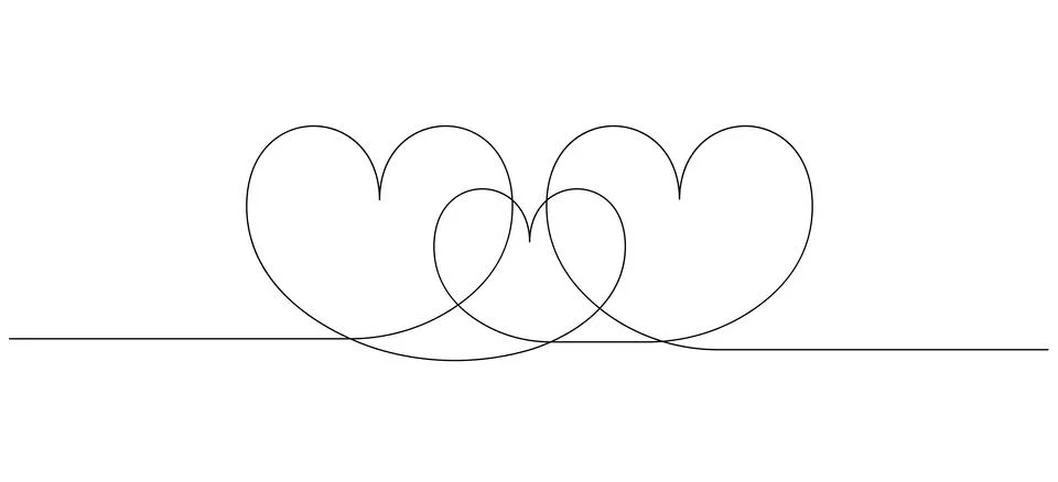 Continuous one line heart drawing. Black contour love sign doodle style Stock Illustration