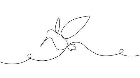 Continuous one line hummingbird bird humming colibri golden logo gold Stock Illustration