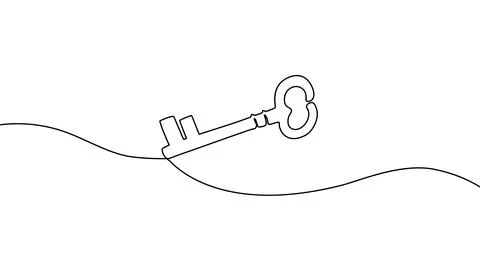 Continuous one line key drawing house icon illustration art lock linear home Stock-Illustration