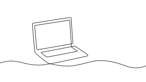 Continuous one line laptop drawing computer art digital screen data notebook Stockillustratie