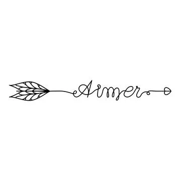 Continuous One Line lettering aimer (love in French) in the form of an arrow. Stock Illustration