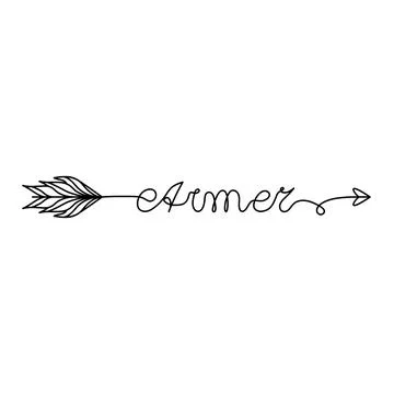 Continuous One Line lettering aimer love in French in the form of an arrow. V Stock Illustration