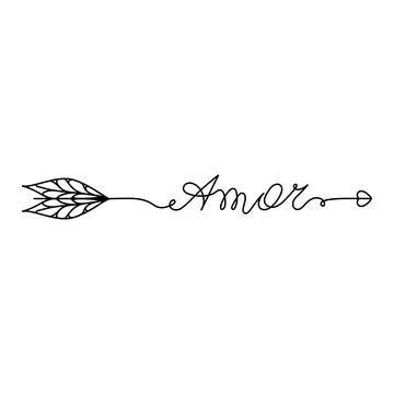 Continuous One Line lettering amor (love in Spanish) in the form of an arrow. Stock Illustration