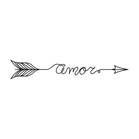 Continuous One Line lettering amor (love in Spanish) in the form of an arrow. Ve Stock Illustration