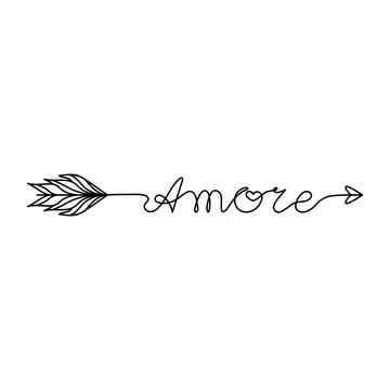 Continuous One Line lettering amore (love in Italian) in the form of an arrow Stock Illustration