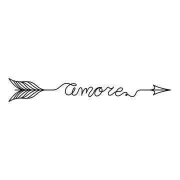 Continuous One Line lettering amore (love in Italian) in the form of an arrow Stock Illustration