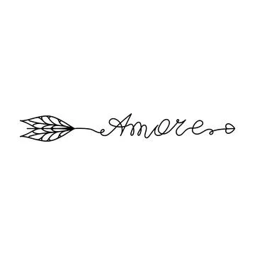 Continuous One Line lettering amore (love in Italian) in the form of an arrow Stock Illustration