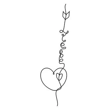 Continuous One Line lettering heart and liebe (love in Deutsch) in the form o Stock Illustration