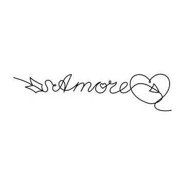 Continuous One Line lettering heart and amore (love in Italian) in the form o Stock Illustration