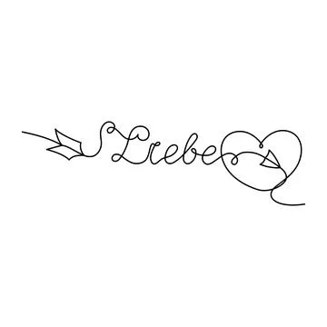 Continuous One Line lettering heart and liebe (love in Deutsch) in the form o Stock Illustration