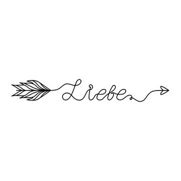 Continuous One Line lettering liebe (love in Deutsch) in the form of an arrow Stock Illustration
