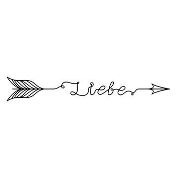 Continuous One Line lettering liebe (love in Deutsch) in the form of an arrow Stock Illustration