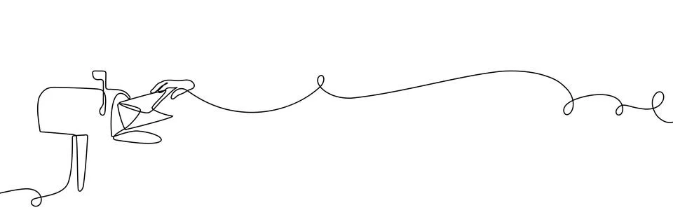 Continuous one line mailbox mail box cartoon card letter drawing. Mailbox mail Stock Illustration