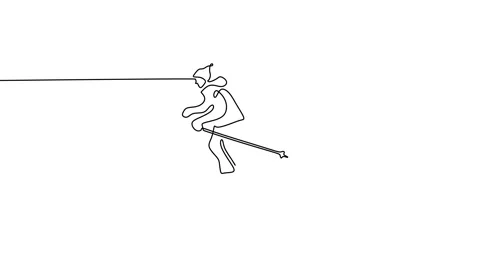 Continuous one line of man playing ice skating isolated on white background. Stock Footage 227569216