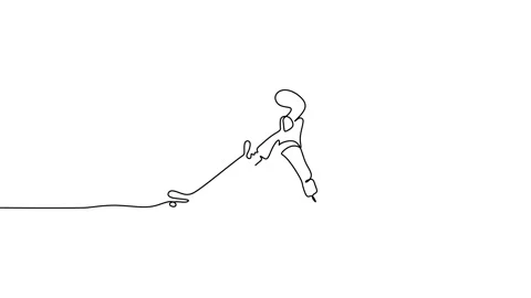 Continuous one line of a man playing hokey isolated on white background. Stock Footage 227569556